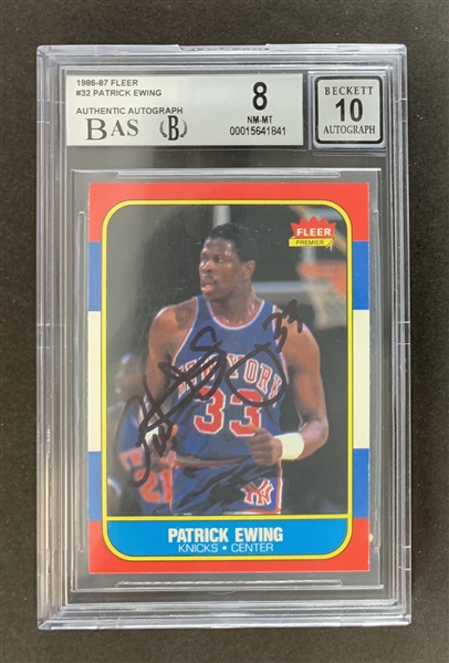 Patrick Ewing Signed 1986 Fleer Rookie Card - BGS Graded NM-MT 8 with GEM MINT 10 Autograph!