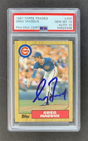 Greg Maddux Signed 1987 Topps Traded #70T Rookie Card - PSA Graded GEM MINT 10 with Autograph Grade 10!