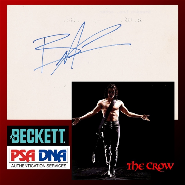 Brandon Lee RARE In-Person Signed 4" x 6" Index Card (Ex. Harvey and Rhoda Kuflik Collection)(Beckett/BAS & PSA/DNA LOAs)