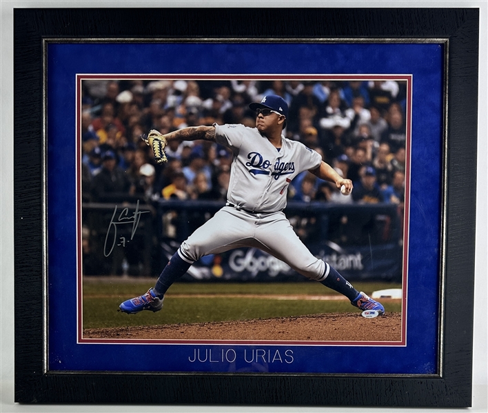 Julio Urias Signed 16" x 20" Color Photo in Custom Framed Display (PSA/DNA COA)