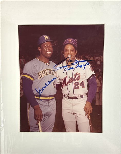 Hank Aaron & Willie Mays Dual Signed 8" x 10" Color Photo in Matted Display (Third Party Guaranteed)