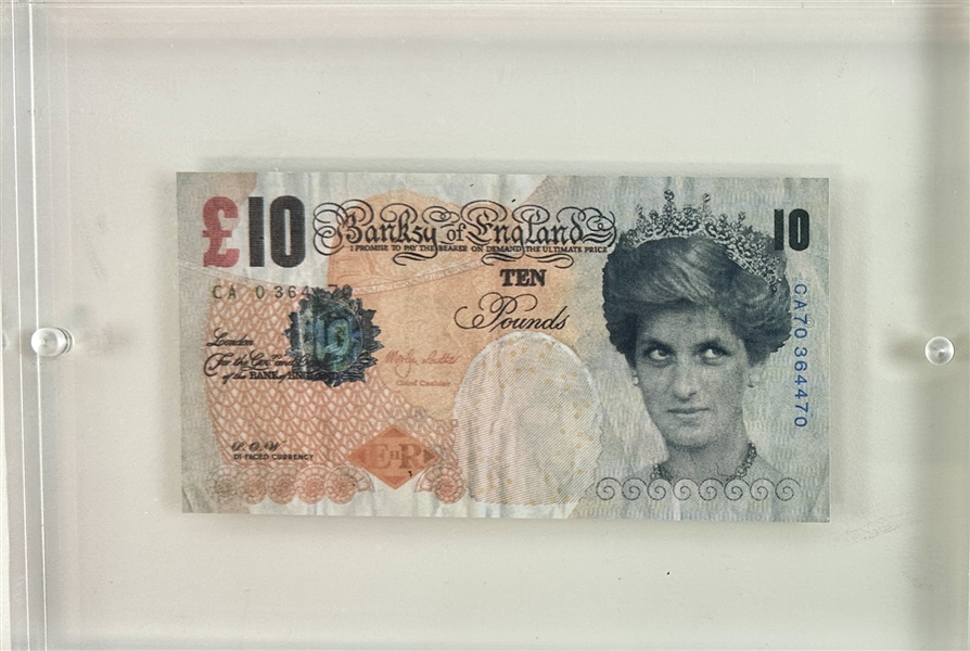 Banksy Original Di-Faced Tenner Currency Note Featuring Princess Diana & Charles Darwin!