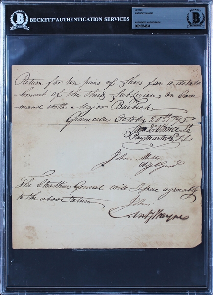 American Revolution: Anthony "Mad Dog" Wayne RARE Signed 1795 Document (Beckett/BAS Encapsulated)