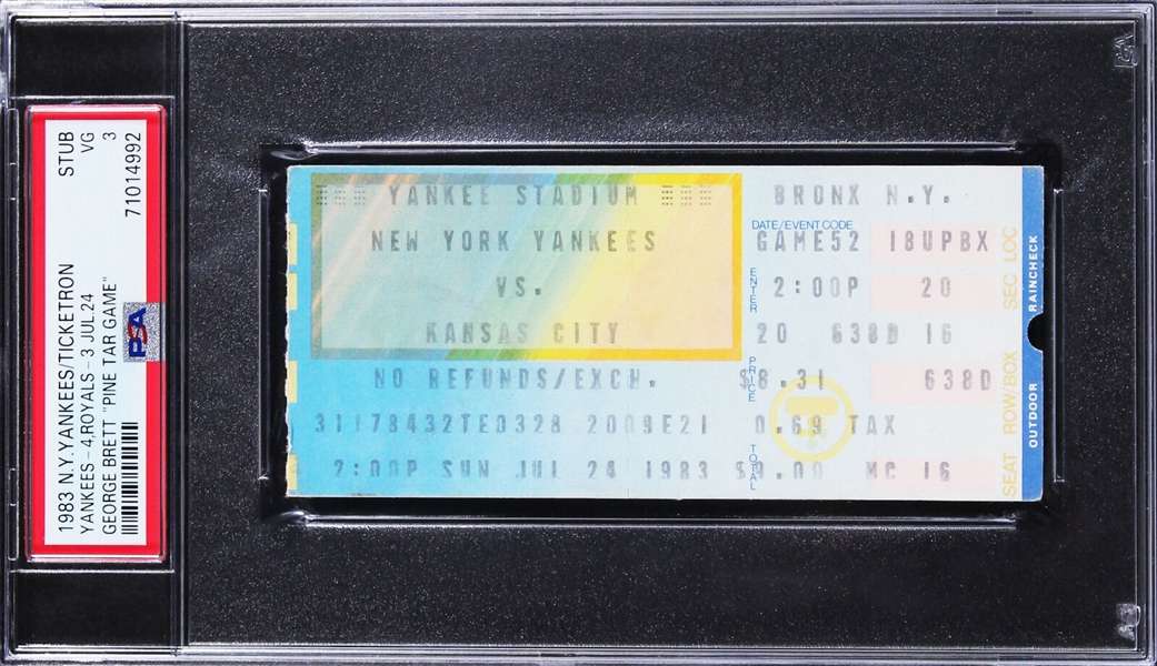 The George Brett Pine Tar Game: Original Ticket Stub for July 24, 1983 Game :: Yankees vs Royals (PSA/DNA VG 3)