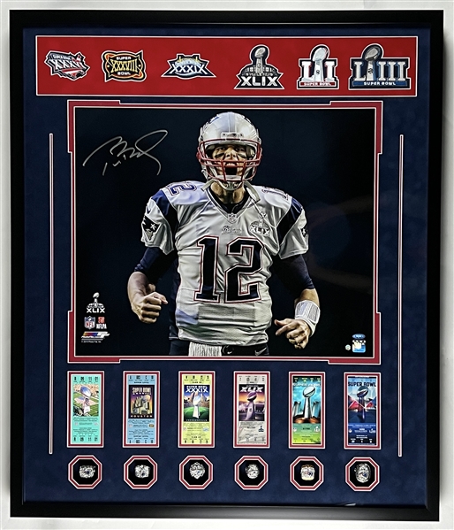 Tom Brady “Scream” 20” x 24” Photo Custom Framed w/ Replica Rings, Tickets & Patches (Steiner & Tristar COAs) (Third Party Guaranteed)