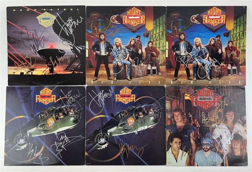 Night Ranger: Lot of 6 Group Signed Album Covers (4 Sigs Ea.)(Third Party Guaranteed)