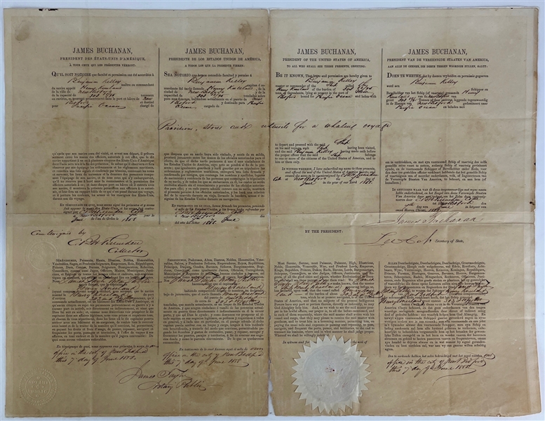 President James Buchanan RARE Signed Presidential Four Language Ships Papers (Beckett/BAS LOA)