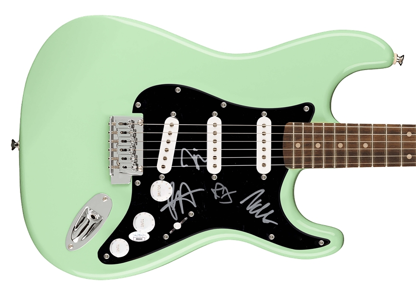 The Foo Fighters: Group Signed Surf Green Fender Guitar (4 Sigs)(JSA LOA)