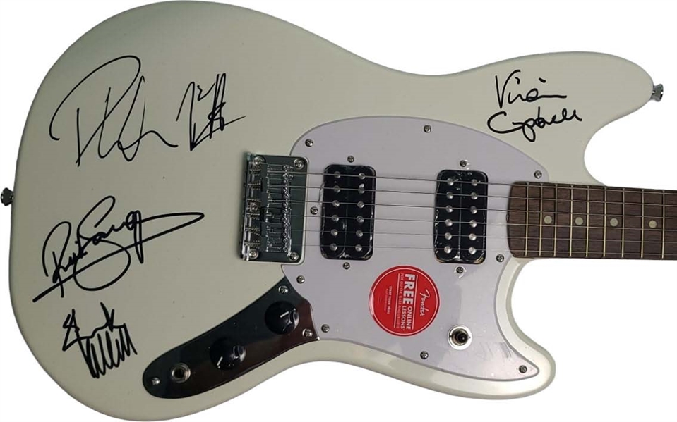 Def Leppard: Group Signed Fender Mustang Electric Guitar (5 Sigs)(Epperson/REAL)