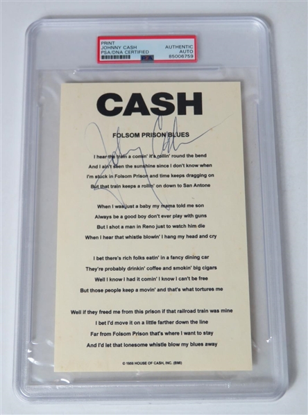 Johnny Cash Signed "Folsom Prison Blues" Souvenir Lyric Print (PSA/DNA Encapsulated)(JSA LOA)