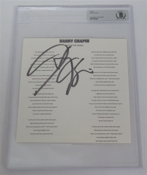 Harry Chapin Signed 6" x 6" Souvenir Lyric Sheet for "Cats in the Cradle" (Beckett/BAS Encapsulated)(JSA COA)