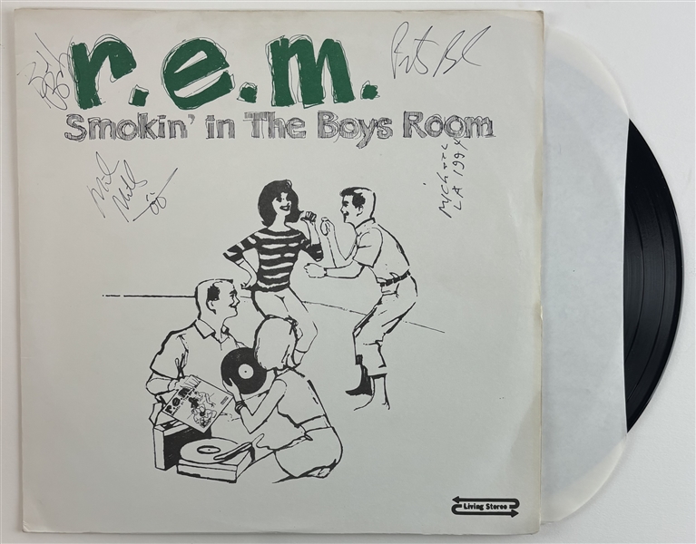 R.E.M. Group Signed "Smokin in The Boys Room" Album Cover w/ Vinyl (Beckett/BAS)(Epperson/REAL)