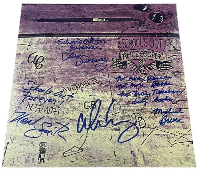 Alice Cooper Group Signed & Inscribed "Schools Out" Record Album w/Cooper, Bruce, Smith & Dunaway (JSA)