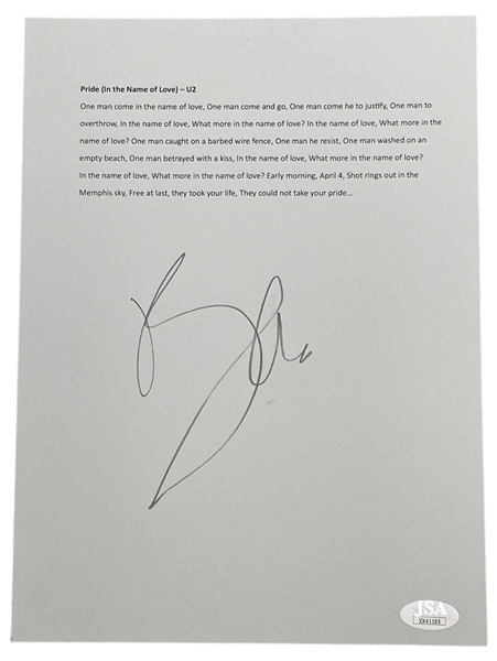 U2: Bono Signed "Pride (In The Name of Love)" Souvenir Lyric Sheet (JSA LOA)