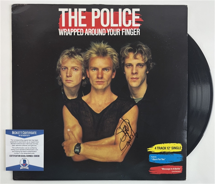 The Police : Stewart Copeland Signed "Wrapped Around Your Finger" Album Cover (Beckett/BAS)