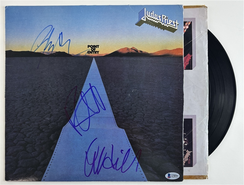 Judas Priest Group Signed "Point of Entry" Record Album Cover (3 Sigs)(Beckett/BAS)
