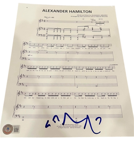 Lin Manuel Miranda Signed “Alexander Hamilton” Sheet Music (Beckett/BAS)