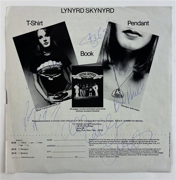 Lynyrd Skynyrd Group Signed 11" x 11" "Street Survivors" Album Insert (7 Sigs)(JSA LOA)