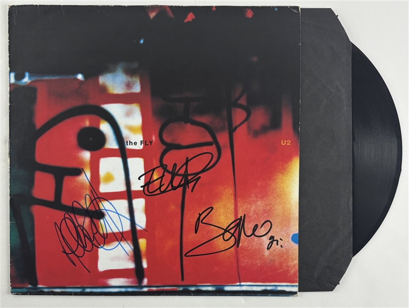 U2: Multi-Signed "The Fly" Album Cover w/ Vinyl (3 Sigs)(Epperson/REAL)
