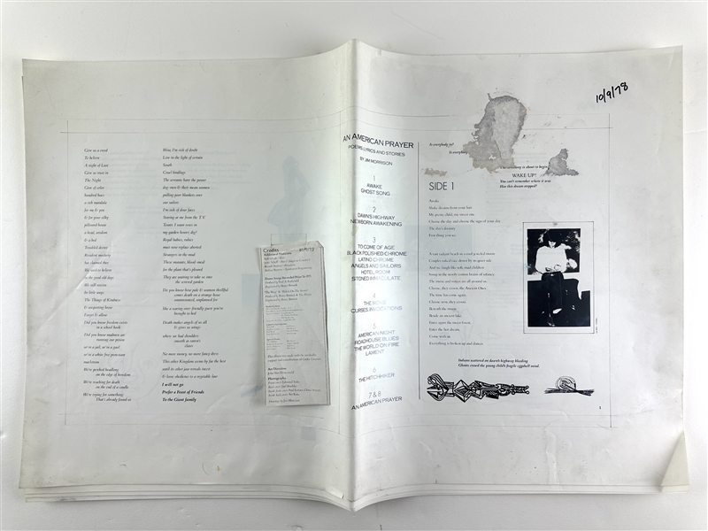 The Doors: Original 1978 Printing Proofs for Album Artwork to Jim Morrisons "An American Prayer"