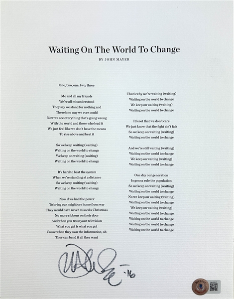 John Mayer Signed "Waiting to Change The World" Souvenir Lyric Sheet (Beckett/BAS)