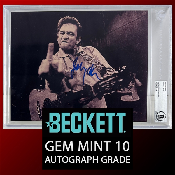 Johnny Cash Amazingly Rare & Desirable Signed San Quentin Middle Finger Photo - Only Authentic Example Ever Offered for Sale! (Beckett/BAS GEM MINT 10 Autograph)