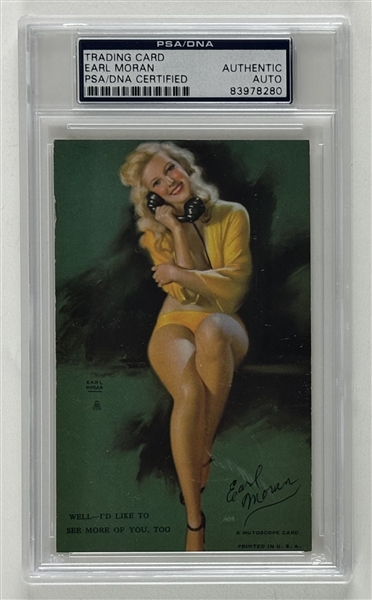 Earl Moran Signed 3.25" x 5.25" Mutoscope Pin Up Card (PSA/DNA Encapsulated)