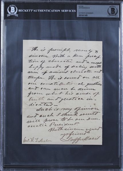 Civil War: Jefferson Davis Autograph Letter Signed the Month He Was Made Secretary of War (Beckett/BAS Encapsulated)