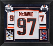 Connor McDavid Signed Oilers Game Model Jersey with "16-17 Hart" Inscription in Custom Framed Display (UDA COA)