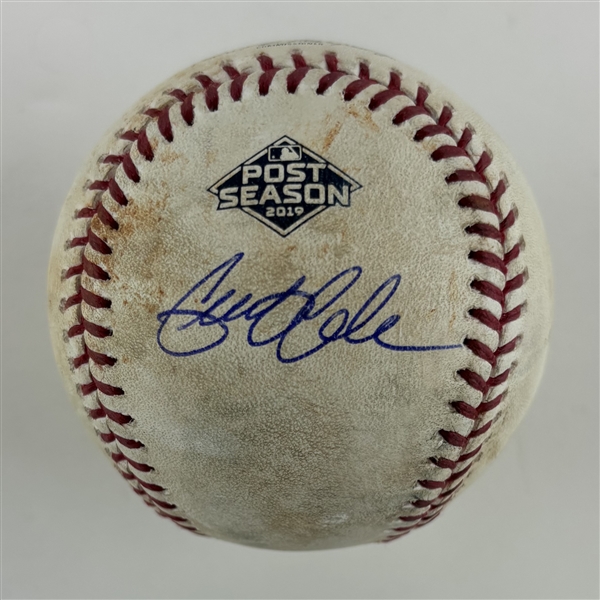 Gerrit Cole Signed & PLAYOFF Game Used 2019 OML Baseball Pitched By Cole! (10 Strikeout Game)(MLB & PSA/DNA)