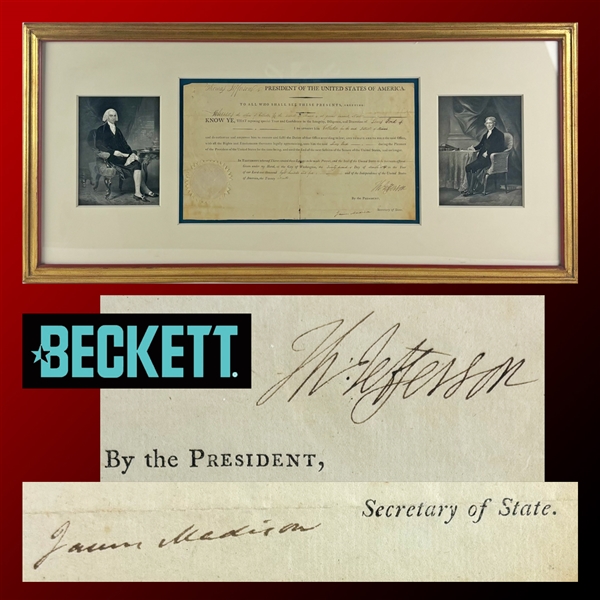 Thomas Jefferson & James Madison Superb Dual Signed 1805 Presidential Appointment with Bold Signatures! (Beckett/BAS LOA)