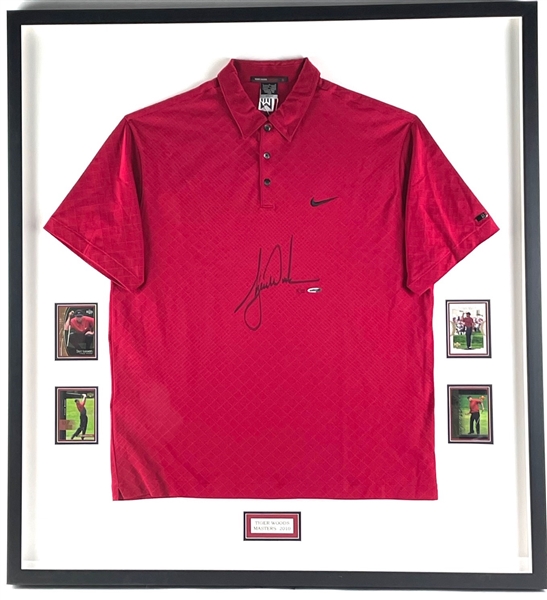 Tiger Woods Signed, Numbered & Custom Framed 2010 Masters Tourney "Sunday Red"  Nike Golf Polo (UDA)