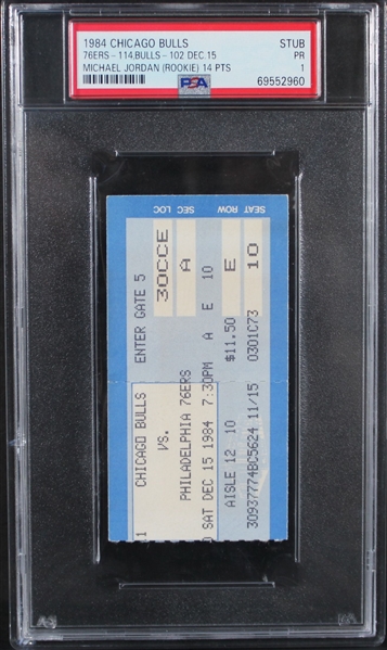 Dec. 15, 1984 - Michael Jordan 14 Points Ticket Stub - Philadelphia vs. Chicago - PR1 - (PSA/DNA Encapsulated))