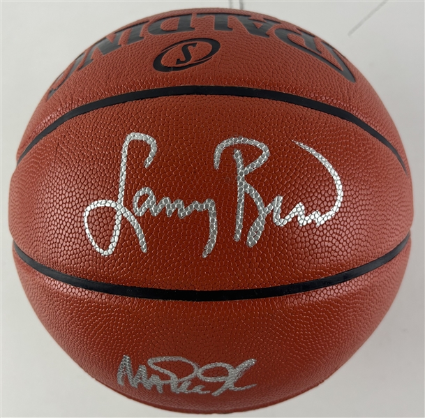 Magic Johnson & Larry Bird Dual-Signed Spalding NBA Game Model Basketball (Beckett/BAS Witnessed)(PSA/DNA LOA)