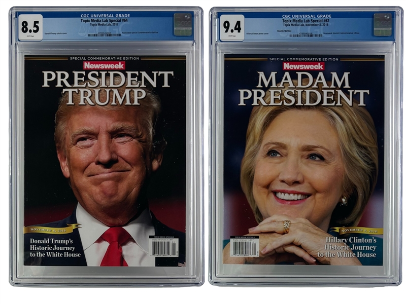 Election 2016: President Donald Trump Special Edition Newsweek Magazine with RARE Hillary Clinton Recalled Special Edition (CGC 7.0)