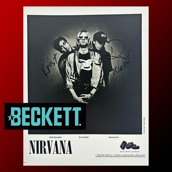 Incredibly Rare Nirvana Group Signed 8" x 10" Promotional Photo w/ Kurt Cobain! (3 Sigs)(Beckett/BAS)