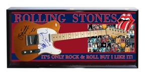 The Rolling Stones: Keith Richards & Ron Wood Signed Fender Guitar w/ Sketch in Custom Display Case (ACOA)