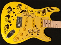 The Beatles: Rob Campbell Hand Drawn & Signed Yellow Submarine Sketch Guitar (Beckett/BAS)