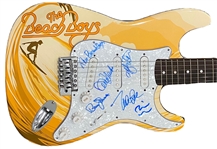 The Beach Boys Group Signed Strat Style Electric Guitar w/ Custom Body Graphic (5 Sigs)(Third Party Guaranteed)
