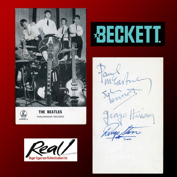 The Beatles Stunning Original Group Signed Parlaphone Records 6" x 3.5" Promo Photo (Beckett/BAS & Epperson/REAL LOAs)