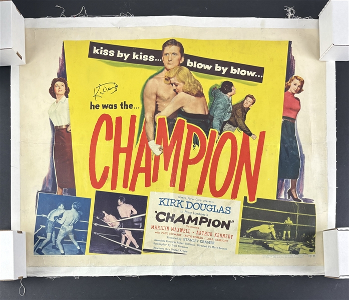 Kirk Douglas Signed Vintage Half-Sheet Poster for "Champion" (1949)