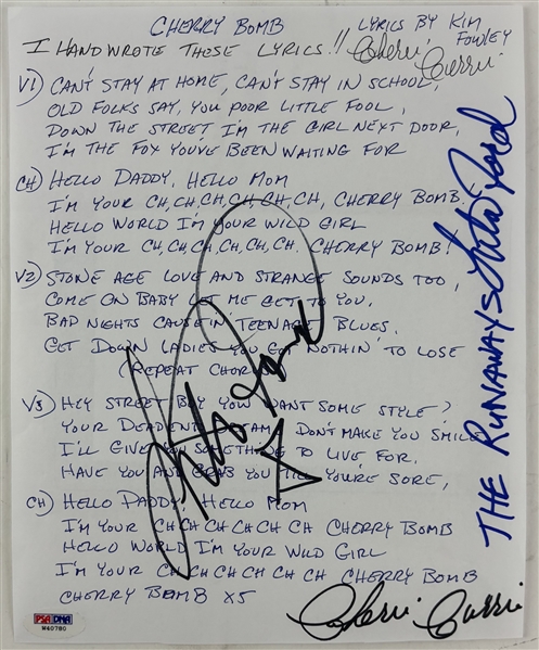 The Runaways: Lita Ford & Cherie Currie Signed & Handwritten Lyric Sheet w/ Exact Photo Evidence (PSA/DNA)