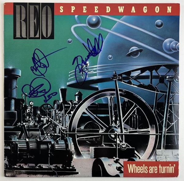 REO Speedwagon: Multi-Signed "Wheels are Turnin" Album Cover (3 Sigs)(Beckett/BAS LOA)