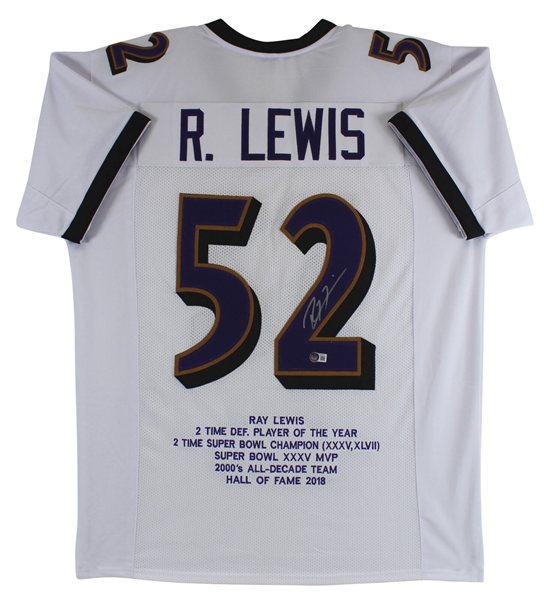 Ray Lewis Signed Ravens Style Career Stat Embroidered Jersey (Beckett/BAS Witnessed)