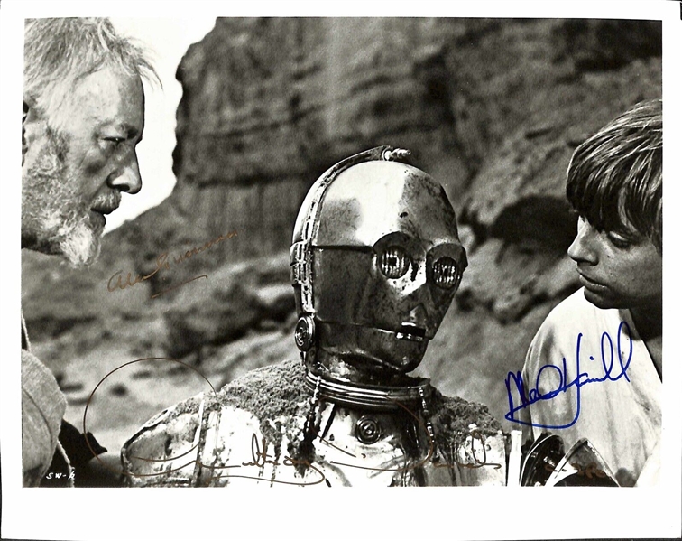 Star Wars A New Hope RARE Cast Signed 8" x 10" Photo with Guinness, Hamill & Daniels (Beckett/BAS LOA)(Grad Collection)
