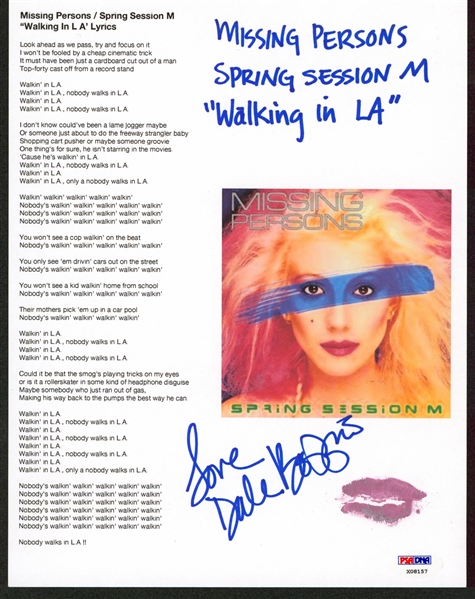 Dale Bozzio Signed & Inscribed Lot of Two (2) Printed Lyric Sheets (PSA/DNA)