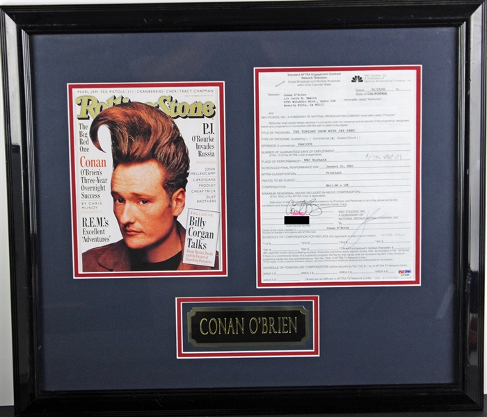 Conan OBrien Signed Contract in Framed Display (PSA/DNA)