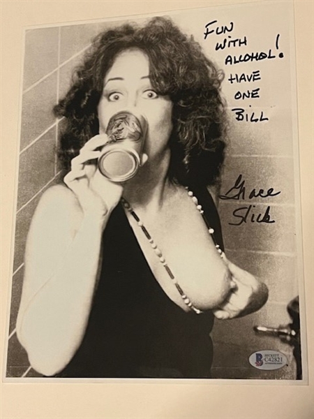 Jefferson Airplane: Grace Slick Signed & Inscribed 9" x 11" Bathroom Photo (Beckett/BAS)