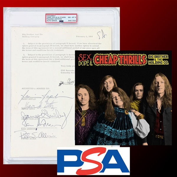 Janis Joplin - Big Brother & Holding Company ULTRA RARE Group Signed Agreement with Columbia Records (PSA/DNA Encapsulated)