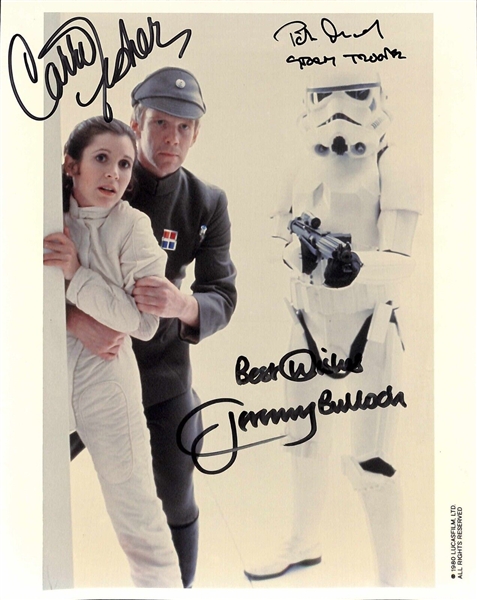 Star Wars Empire Strikes Back: Carrie Fisher, Jeremy Bulloch & Peter Diamond Rare Signed 8" x 10" Color Photo (Beckett/BAS LOA)(Grad Collection)